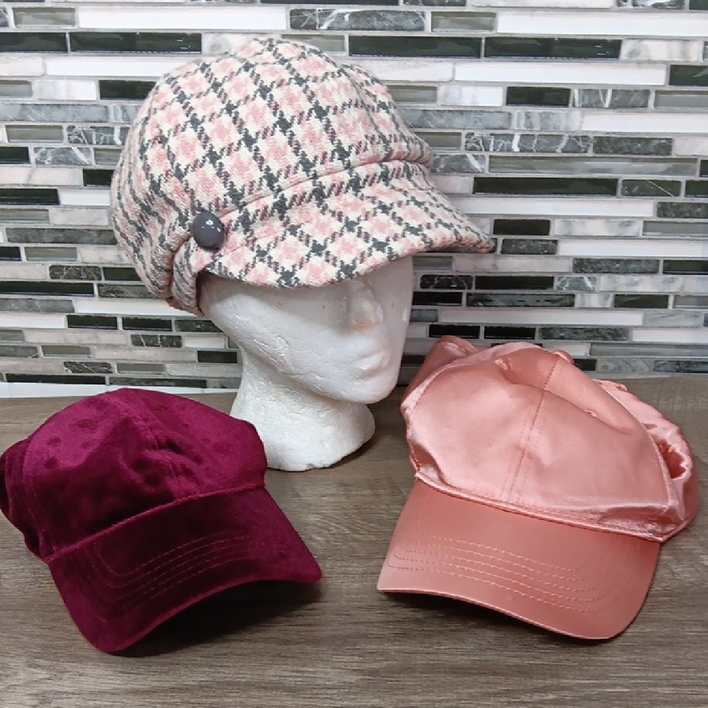 Stylish Hats Wool Paperboy Caps Pink Grey Cap Burgundy Velvet & Rose Satin 3pc